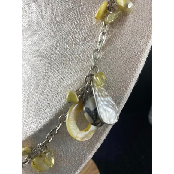Vintage Shell and Stones Charm Necklace Style Silver tone with Matching Bracelet - Picture 5 of 9